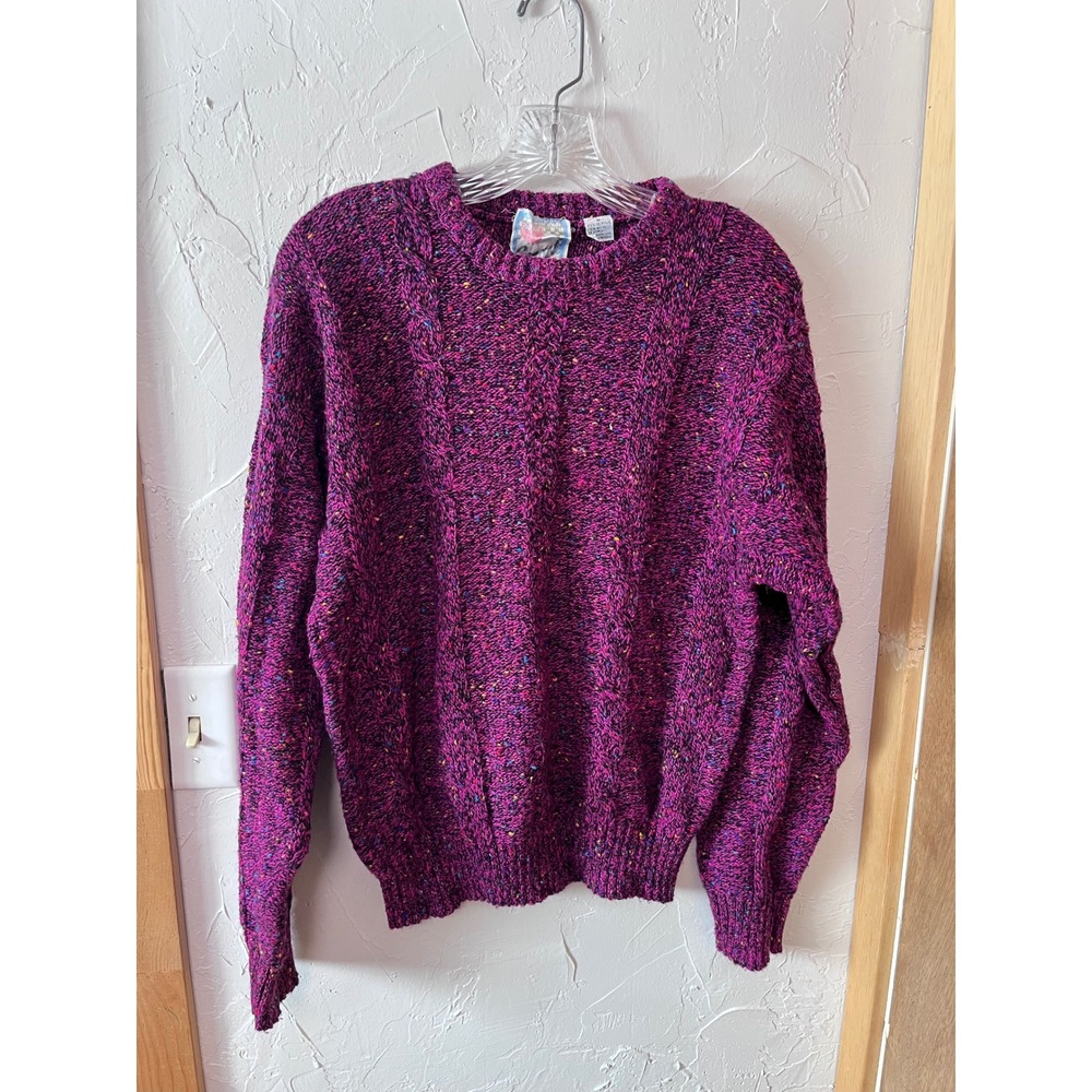 Vintage Concrete Magenta‎ Purple Confetti Cable Knit Wool Blend Sweater Small
